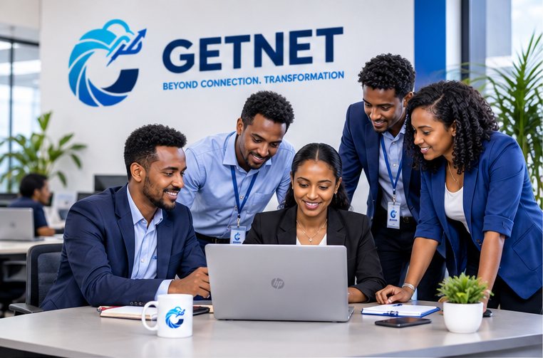 The GETNET team working together in the office